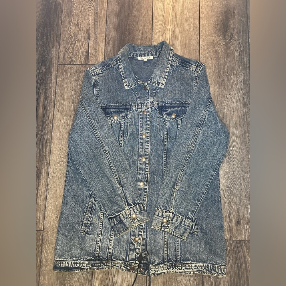 NWOT NorthStyle Longline Denim Jacket Women’s L – Vintage Wash, Snap Buttons - Picture 8 of 13